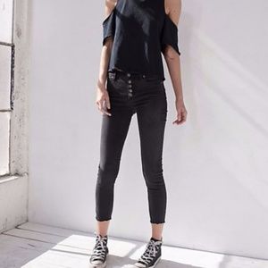 Free People Black Reagan Button Front Jean